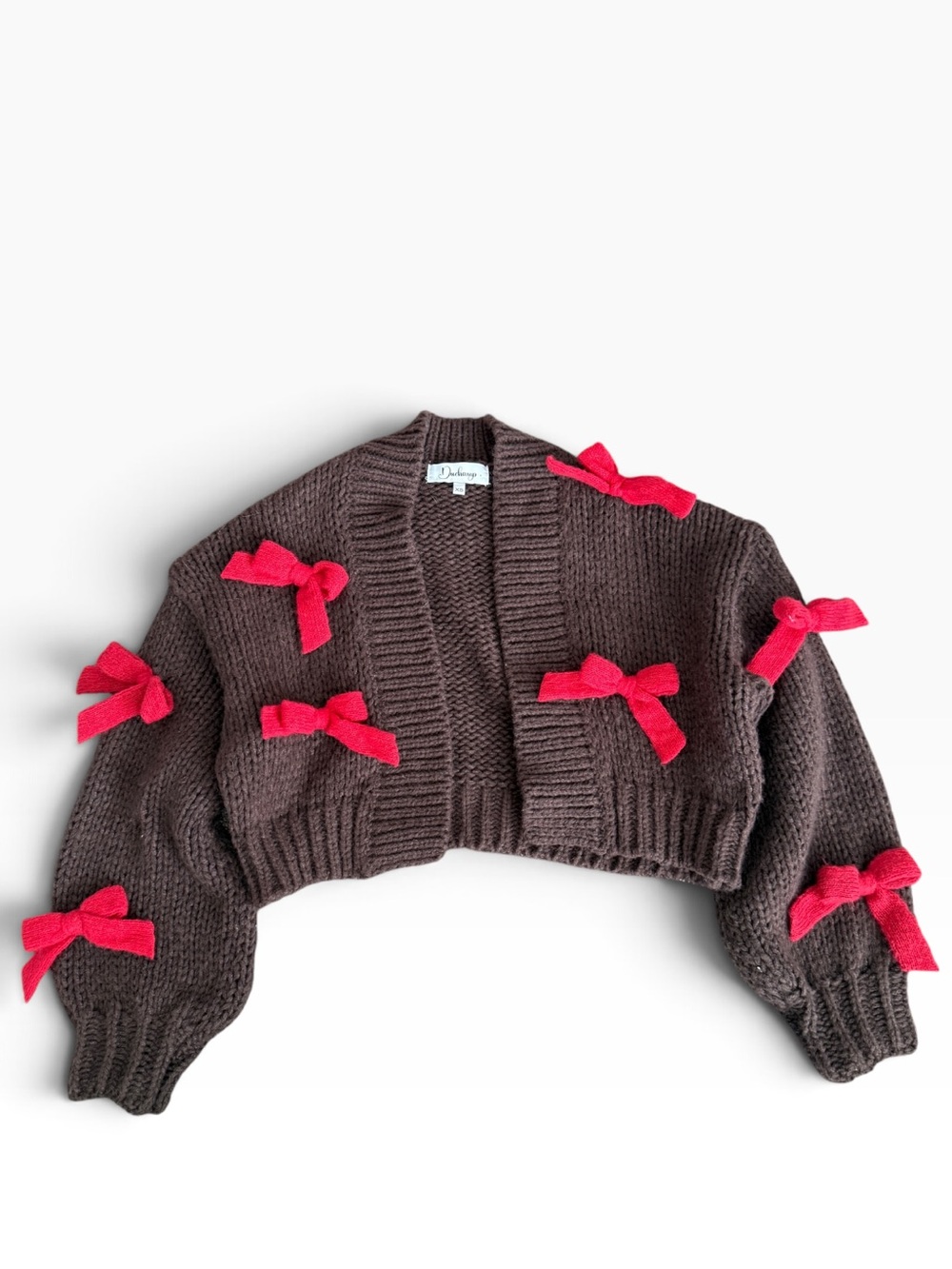 Anthropologie x Duchamp Brown Cropped Sweater with Red Bows - Women Sweater XS